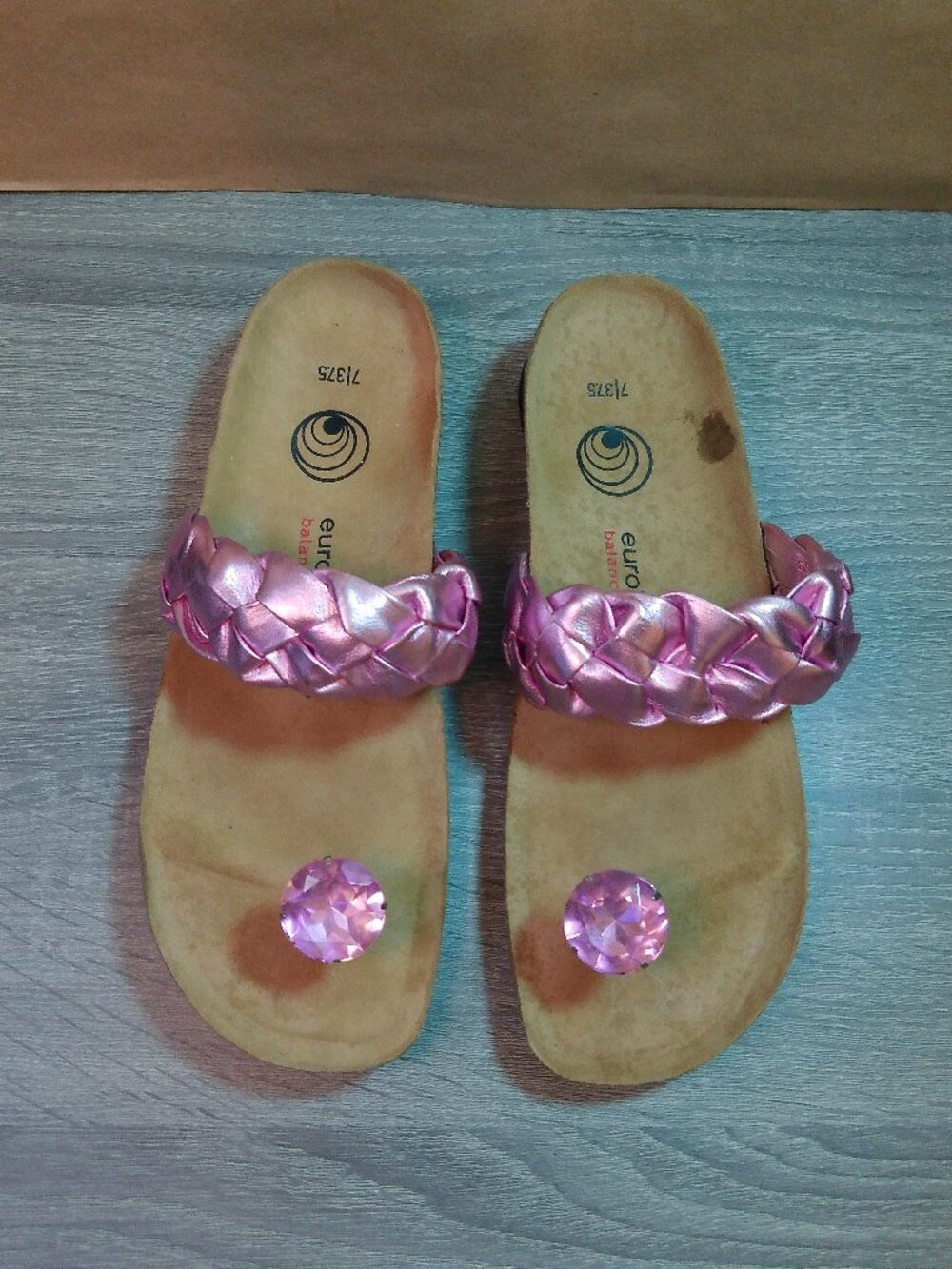 euroWellness Balance Cork Sandals Women Metallic Pink Gems Fairy Coquette SZ 7